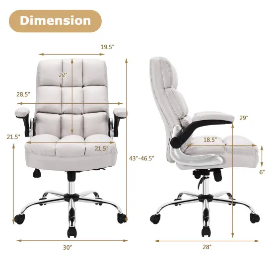 Adjustable Swivel Office Chair with High Back and Flip-up Arm for Home and Office Beige {4}
