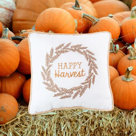 Happy Harvest Embroidered Fall Small/Petite Accent Pillow, 10" x 10" {6}