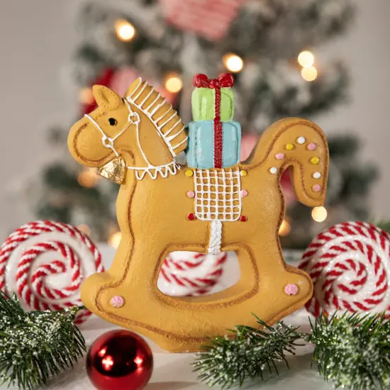 Northlight Gingerbread Rocking Horse with Presents Christmas Figurine - 7.25" Brown {4}