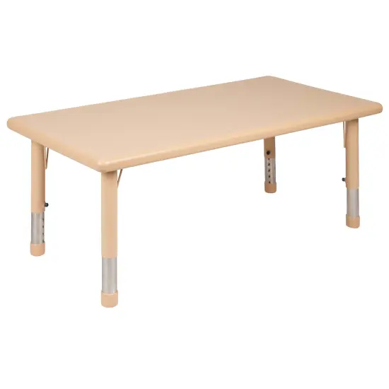 Emma and Oliver 24"W x 48"L Rectangular Plastic Height Adjustable Activity Table Natural {2}