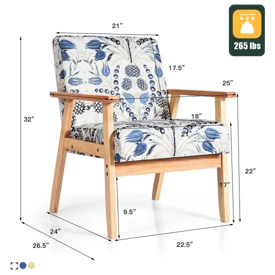 Costway 2PCS Accent Armchair Upholstered Chair Home Office w/ Wooden Frame White/Blue/Yellow {8}