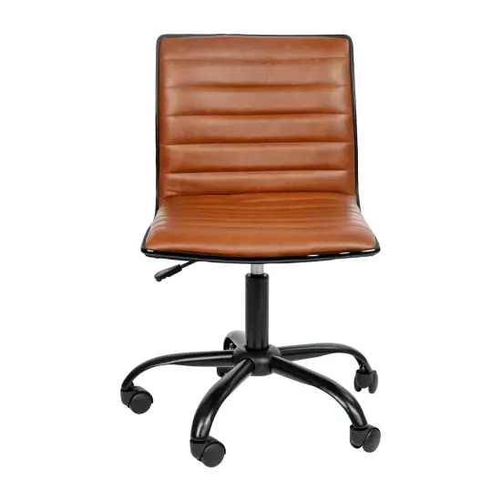 Merrick Lane Amelie Home Office Chair Ergonomic Executive Ribbed Low Back Armless Computer Desk Chair - Base, Frame & Border BrownVinyl/Black {3}