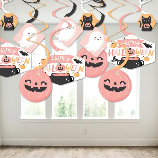 Big Dot of Happiness Pastel Halloween - Pink Pumpkin Party Hanging Decor - Party Decoration Swirls - Set of 40 {4}