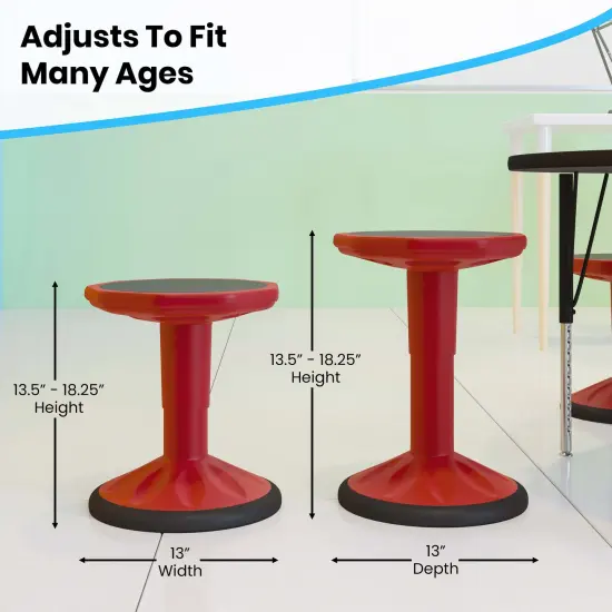 Emma and Oliver Saylor Height Adjustable Active Motion Stool for Kids with Weighted Rubber Non-Slip Bottom Red {5}