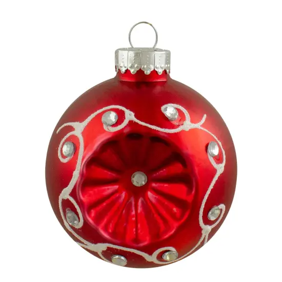 Northlight Jewel Retro Reflector Glass Christmas Ball Ornaments - 3.25" (82mm) - Red and Silver - 6ct {3}
