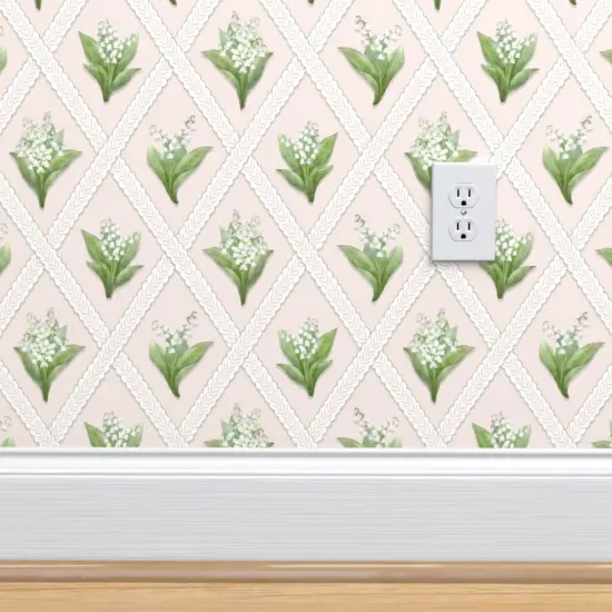 Peel & Stick Wallpaper 2FT Wide Blush Floral Botanical Lily Of The Valley Lattice Garden Party Springtime Granny Chic Cottagecore Kitsch Small Scale Custom Removable Wallpaper by Spoonflower {4}