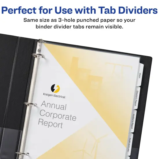 Avery Non-Glare Page-Size Sheet Protectors, Pre-Punched For Use With Tab Dividers, Top Load, 50 Document Protectors (74204) Clear {3}