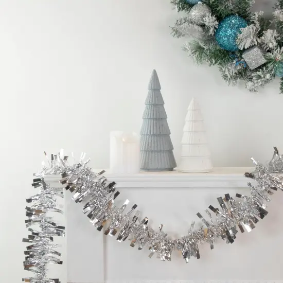 Northlight Boa Wide Cut Tinsel Commercial Christmas Garland - 50' x 3" - Silver - Unlit {3}