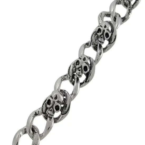 Curb Chain Link Bracelet with Skulls and Toggle Clasp {3}