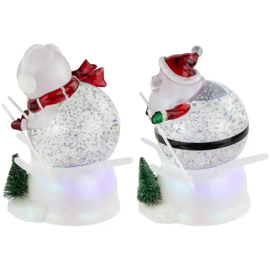 Northlight LED Lighted Color Changing Skiing Santa and Snowman Acrylic Christmas Snow Globes - 7.25" - Set of 2 White {5}