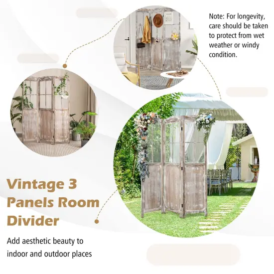 Costway 6FT Retro 3-Panel Room Divider Folding Privacy Screen Freestanding Wall Divider {5}