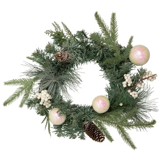 Northlight Pre-Lit LED Mixed Pine and Berries B/O Christmas Wreath - 16" - Warm White Lights Green {1}