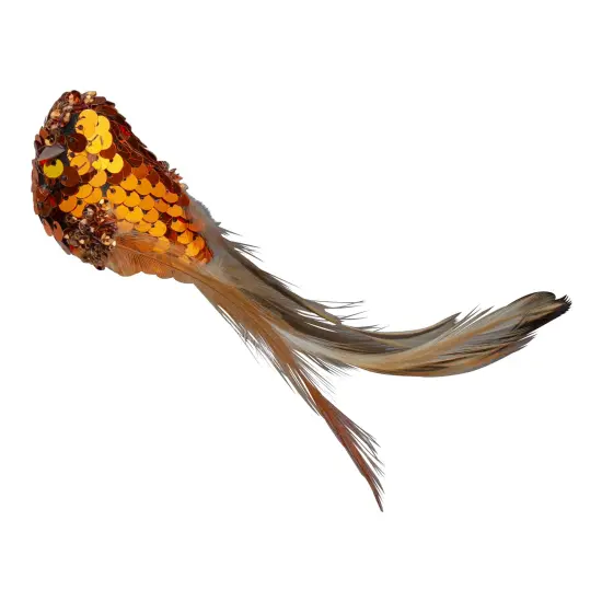 Northlight 4.5" Right Facing Orange Sequined Bird Christmas Ornament {5}