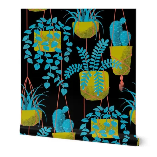 Peel & Stick Wallpaper 2FT Wide Botanical Modern Blue Large Scale Custom Removable Wallpaper by Spoonflower {7}