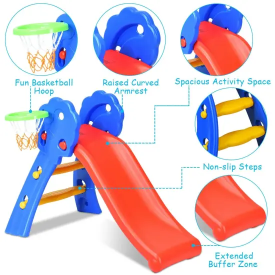 2 Step Indoors Kids Plastic Folding Slide with Basketball Hoop {5}