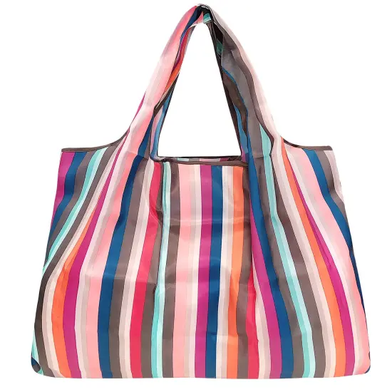 Wrapables Large Foldable Tote Nylon Reusable Grocery Bag Stripes {2}