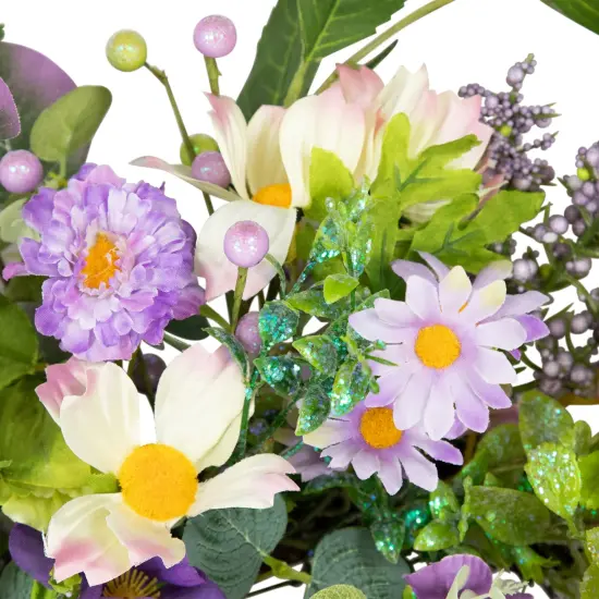 Northlight Daisy and Mixed Foliage Floral Spring Wreath - 24" - Purple {6}