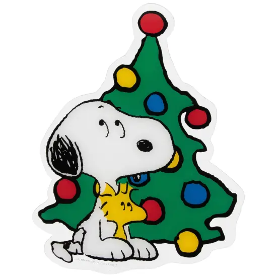 Northlight Peanuts Woodstock and Snoopy with Christmas Tree Window Cling Decoration Green {4}