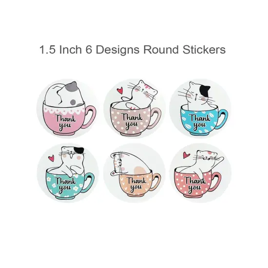 Wrapables 1.5" / 2" Thank You Stickers Roll, Sealing Stickers and Labels for Boxes, Envelopes, Bags, Small Businesses, Weddings, Parties (500pcs) Kitties & Cups {2}