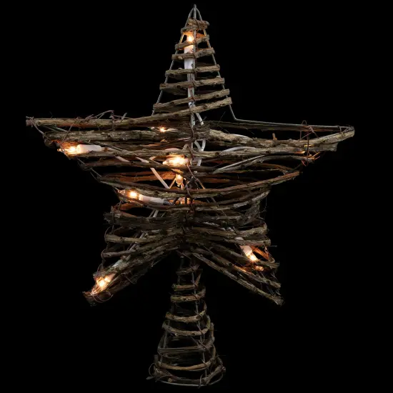 Northlight 11" Lighted Rattan Twigs Star Christmas Tree Topper- Clear Lights, White Wire Brown {3}