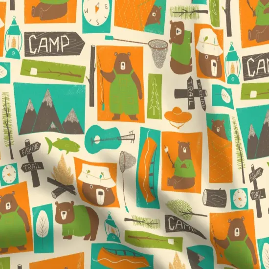 Various Fabrics by the Yard or Fat Quarter Woodland Camping Cute Bears Whimsical Rustic Lodge Mountain Canoe Camp Fire Custom Printed Fabric by Spoonflower {5}