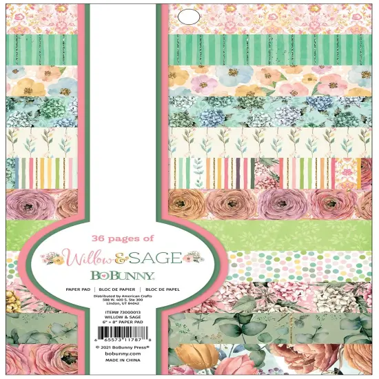 BoBunny Single-Sided Paper Pad 6"X8" 36/Pkg-Willow & Sage {1}