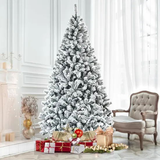 Costway 7.5ft Snow Flocked Hinged Christmas Tree Unlit Metal Stand {4}