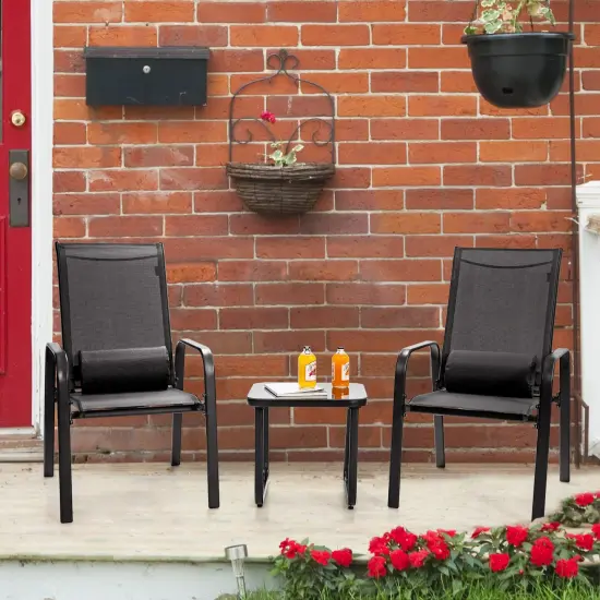 3 Pieces Patio Bistro Furniture Set with Adjustable Backrest Black {6}