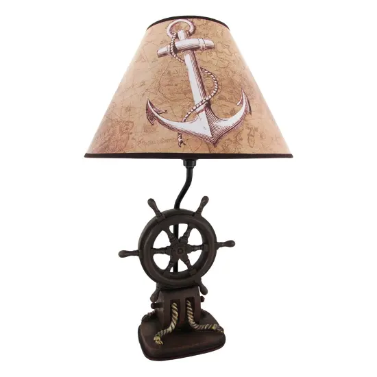 `Captain`s Destiny` Ship`s Wheel Nautical Boat Table Lamp Anchor Shade {1}