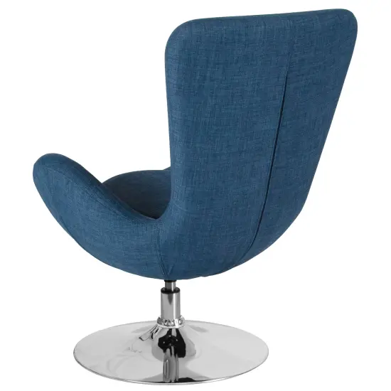 Merrick Lane Soro High-Back Egg Style Lounge Chair With 360° Swivel Metal Base Blue Fabric {4}