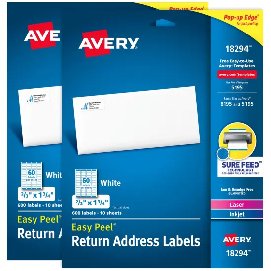 Avery Easy Peel Address Labels, 2/3" x 1-3/4", (2 Pack of 18294) {1}