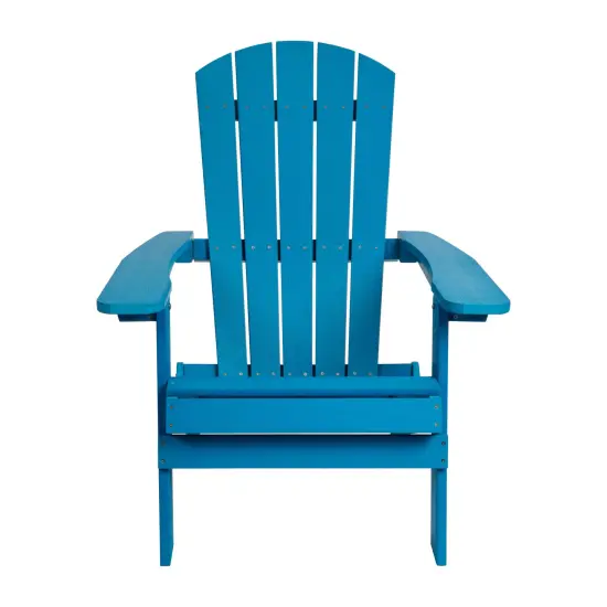 Merrick Lane Riviera Poly Resin Folding Adirondack Lounge Chair - All-Weather Indoor/Outdoor Patio Chair Blue {3}