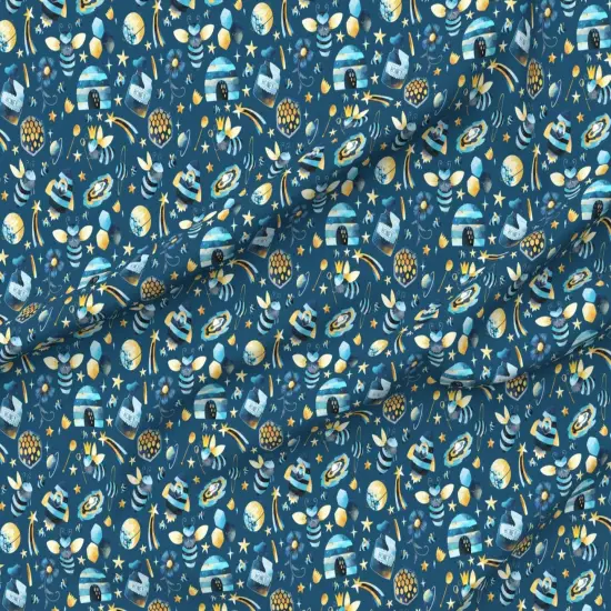 Various Fabrics by the Yard or Fat Quarter Whimsical Bees Outer Space Celestial Night Sky Exploration Astronauts Blue Yellow Custom Printed Fabric by Spoonflower {6}