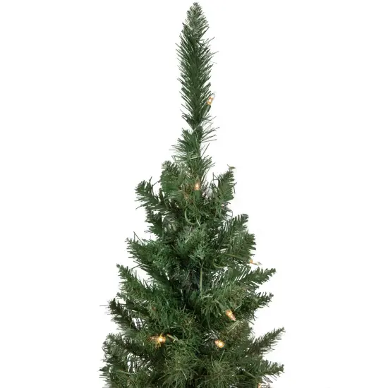 Northlight Set of 2 Pre-Lit Potted Porch Pine Topiary Slim Artificial Christmas Trees 4' - Clear Lights Green {4}