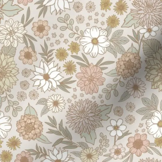 Various Fabrics by the Yard or Fat Quarter Dahlia Spring Botanical Cottage Tan Beige Custom Printed Fabric by Spoonflower {7}