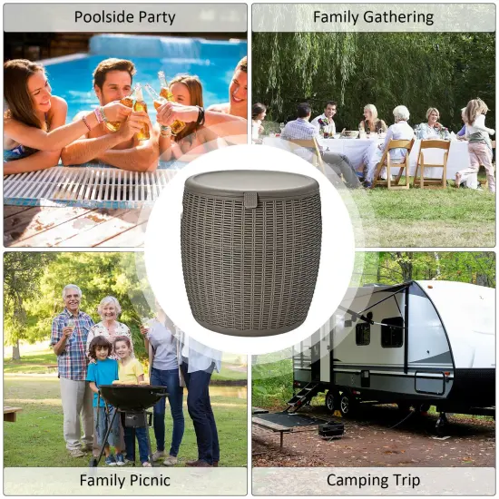 9.5 Gallon 4-in-1 Patio Rattan Cool Bar Cocktail Table Side Table Brown {3}