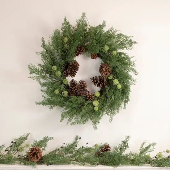 Northlight Pinecones and Blueberries Artificial Christmas Wreath, 28-Inch, Unlit Green {3}