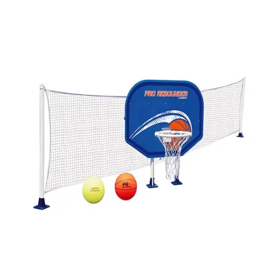 Swim Central 35.5" White and Blue Combo Basketball and Volleyball Above-Ground Swimming Pool Game Set {1}