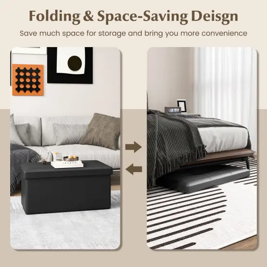 Costway Folding Storage Ottoman Upholstered Rectangle Footstool PVC Leather 22.5 Gallon Black/Brown/White {6}