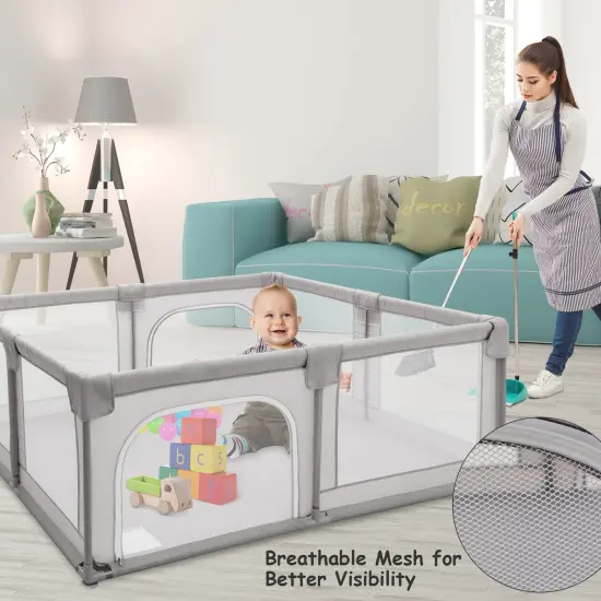 Baby Playpen Kids Activity Center Safety Play Gray {6}
