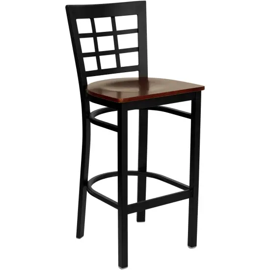 Emma and Oliver Window Back Metal Restaurant Dining Barstool Mahogany/BlackMetal {1}