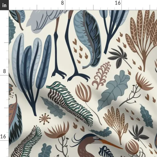 Various Fabrics by the Yard or Fat Quarter Coastal Floral Tropical Wildlife Neutral Cranes Heron Leaves Marsh Bird Blue Jumbo Scale Custom Printed Fabric by Spoonflower {2}