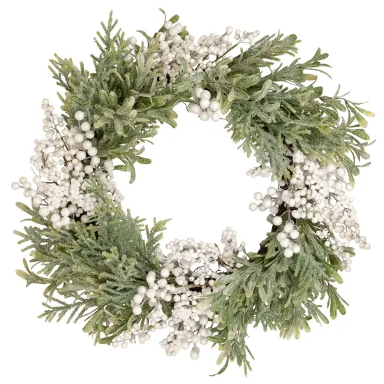 Northlight White Berry and Frosted Pine Christmas Wreath, 28-Inch, Unlit Green {1}