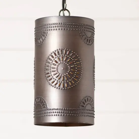 Irvins Country Tinware Rustic Cylinder Pendant in Kettle Black Tin {3}