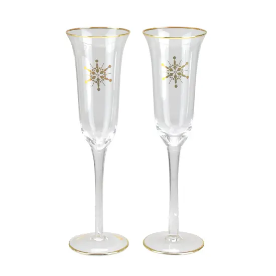 Avon Set of 2 Golden Snowflake Champagne Glasses 9.25" Clear {1}