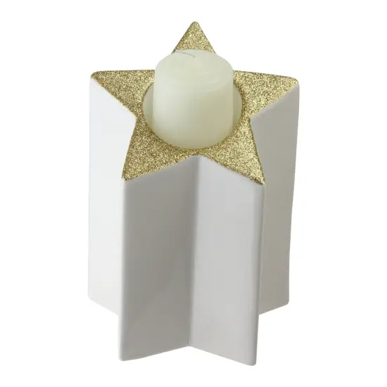Northlight 6.25" Champagne Gold and White Glittered Candle Holder {3}