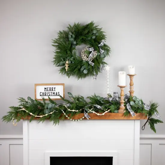 Northlight Real Touch&trade;️ Mixed Pine and Eucalyptus Artificial Christmas Wreath- 24" - Unlit Green {3}
