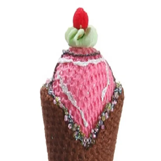 Allstate 6" Brown and Pink Strawberry Ice Cream Cone Christmas Ornament {3}