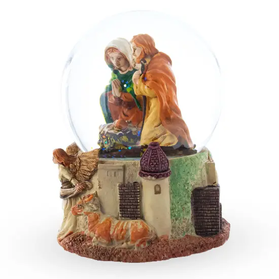 Nativity Scene and Divine Guardian Angel Musical Water Snow Globe {4}