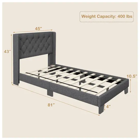 Costway Full/Queen/Twin Size Upholstered Platform Bed Tufted Headboard Mattress Foundation Grey {3}